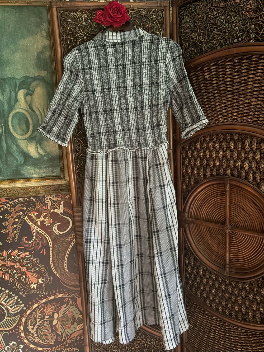 Anthropologie Maeve Mixed Plaid Midi Dress Peter Pan Collar Cottagecore Small - Picture 7 of 7